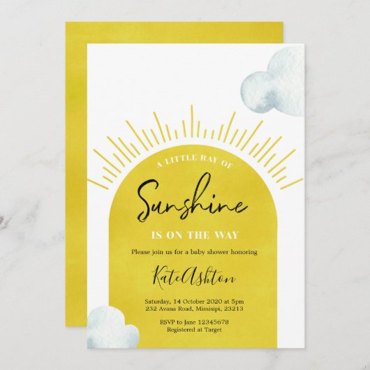 Invitation du Baby shower Sun Boho (Devant / Derrière)