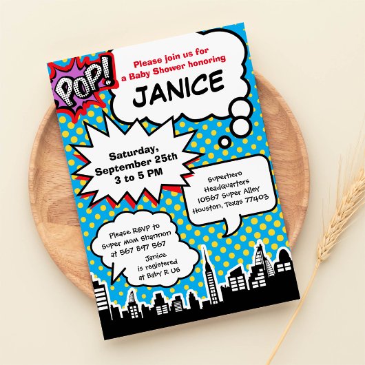 Invitation du Baby shower Superhero