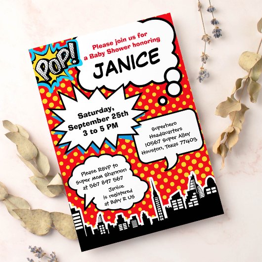 Invitation du Baby shower Superhero