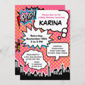 Invitation du Baby shower Superhero (Devant / Derrière)