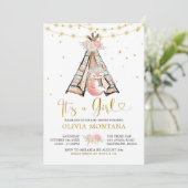 Invitation du Baby shower Teepee Pink Floral Fox (Debout devant)