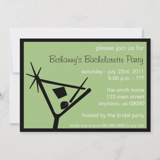 Invitation du Bachelorette Martini Verre Sage Vert (Devant)