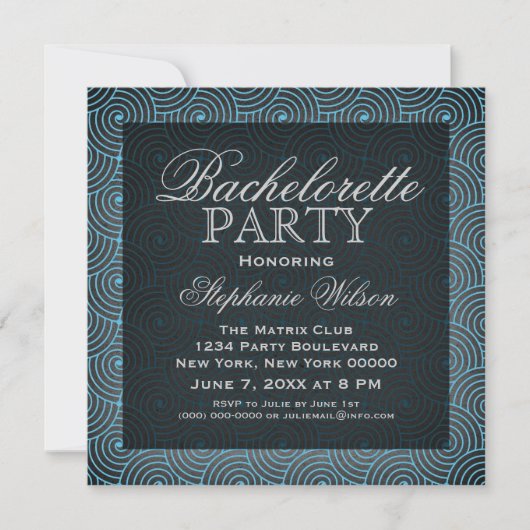 Invitation du Bachelorette Mod Swirls, Bleu (Devant)