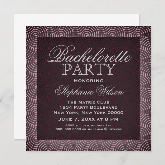 Invitation du Bachelorette Mod Swirls, Rose (Devant / Derrière)