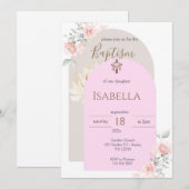 Invitation du baptême rose (Devant / Derrière)