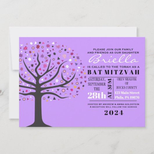 Invitation du Bat mitzvah Abstrait Tree of Life (Devant)