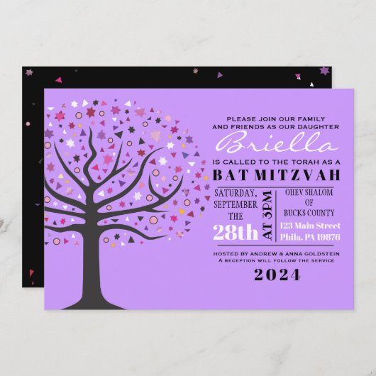 Invitation du Bat mitzvah Abstrait Tree of Life (Devant / Derrière)