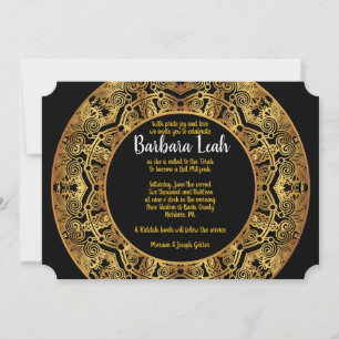 Invitation du Bat mitzvah circulaire GOLDEN