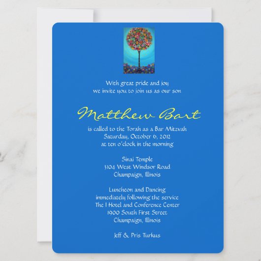 Invitation du Bat mitzvah de barre (Dos)