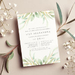 Invitation du Bat mitzvah de la Botanique Aérienne<br><div class="desc">Elégante invitation botanique aquarelle pour le bat mitzvah de votre fille encadre votre cérémonie religieuse et les détails de la fête avec une bordure de feuillage vert pastel pur.</div>