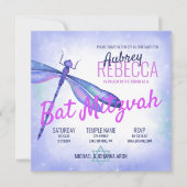 Invitation du Bat mitzvah de libellules bleu clair (Devant)