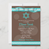 Invitation du Bat mitzvah de ruban Polka Brown ble (Devant)