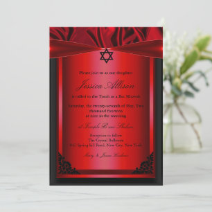 Invitation du bat mitzvah en soie rouge et noire