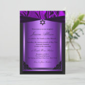 Invitation du bat mitzvah en soie violet et noire (Debout devant)