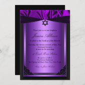 Invitation du bat mitzvah en soie violet et noire (Devant / Derrière)