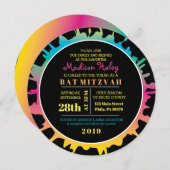 Invitation du Bat mitzvah GLOW Rainbow Splash (Devant / Derrière)