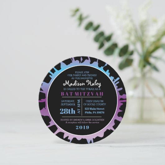 Invitation du Bat mitzvah GLOW Rainbow Splash (Debout devant)