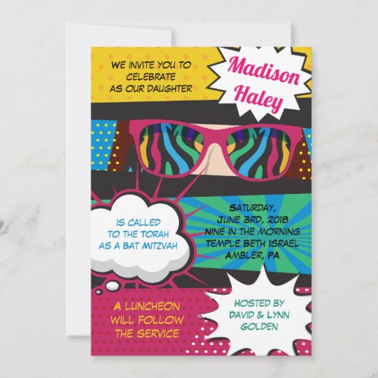 Invitation du Bat mitzvah RETRO ENSOLEILLEMENTS PO (Devant)