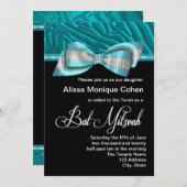 Invitation du Bat mitzvah turquoise Blue Zebra (Devant / Derrière)