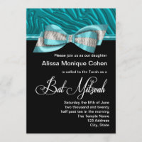 Invitation du Bat mitzvah turquoise Blue Zebra