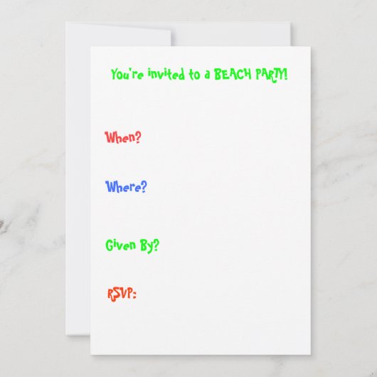 Invitation du Beach Party (Dos)