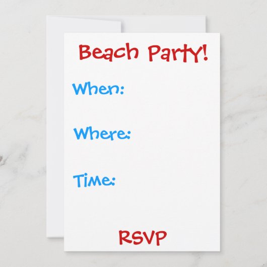 Invitation du Beach Party (Dos)