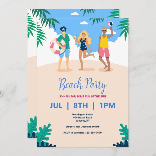 Invitation du Beach Party (Devant / Derrière)