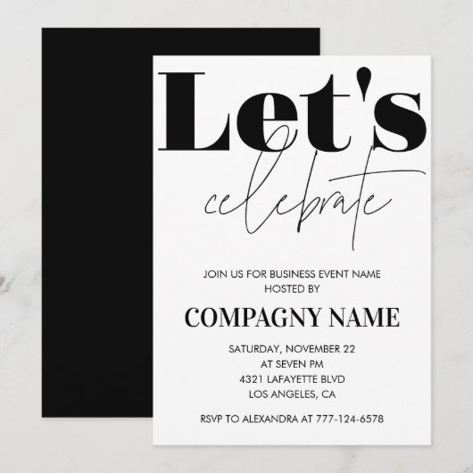 Invitation du Black Business Party Fêtons la fête (Devant / Derrière)