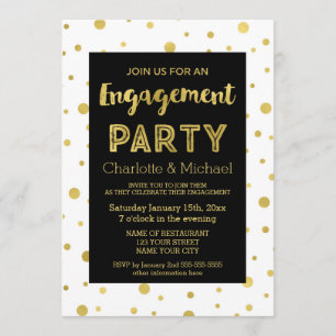 Invitation du Black Gold Confetti Engagement Party