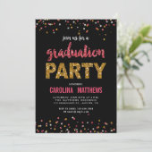 Invitation du Black Gold Pink Confetti Graduation  (Debout devant)
