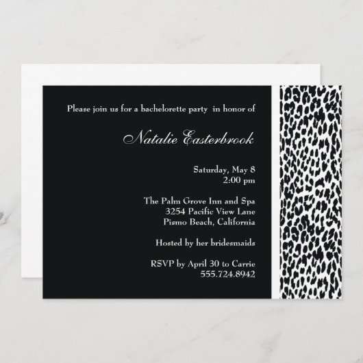 Invitation du Black Leopard Bachelorette Party (Devant / Derrière)
