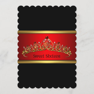 Invitation du Black Red Tiara Sweet sixteen Party
