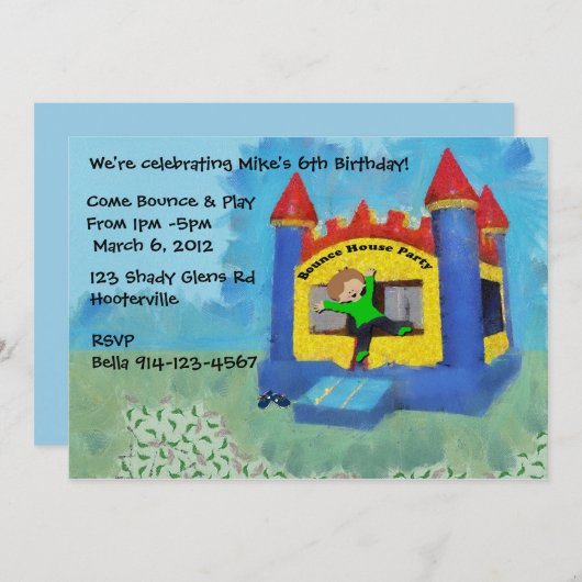 Invitation du Blue Bounce House (Devant / Derrière)