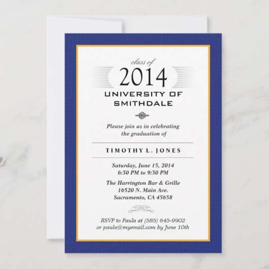 Invitation du Blue & Gold Formal Graduation Party (Devant)