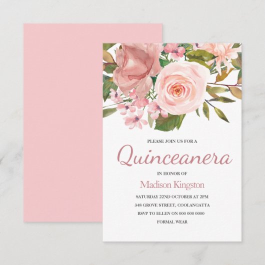 Invitation du Blush Rose Gold Quinceanera Party (Devant / Derrière)
