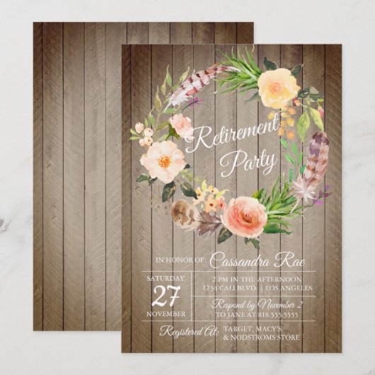 Invitation du Boho Chic Retirement Party (Devant / Derrière)