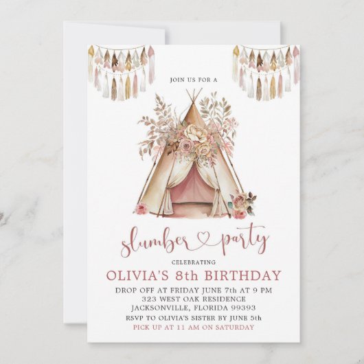 Invitation du Boho Teepee Stwood Party (Devant)