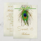 Invitation du bonbon 16 à plume de paon (Devant / Derrière)
