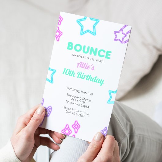 Invitation du Bounce Jump Neon Anniversaire de enf