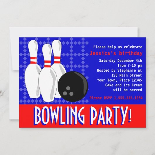 Invitation du Bowling Birthday Party - Blanc rouge (Devant)