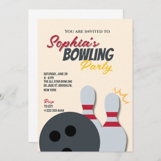 Invitation du Bowling Party (Devant / Derrière)
