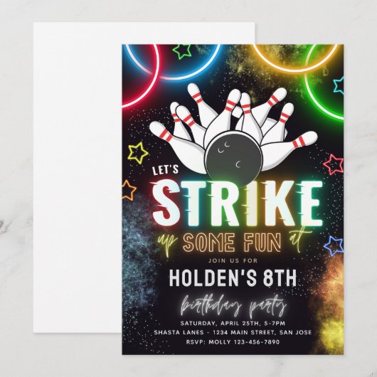 Invitation du Bowling Party | Bowling Anniversaire (Devant / Derrière)