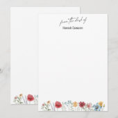 Invitation Du bureau de la typographie Fleur sauvage aquarell (Devant / Derrière)