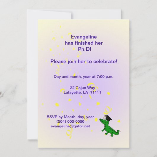 Invitation du Cajun Theme Ph.D. Party (Dos)