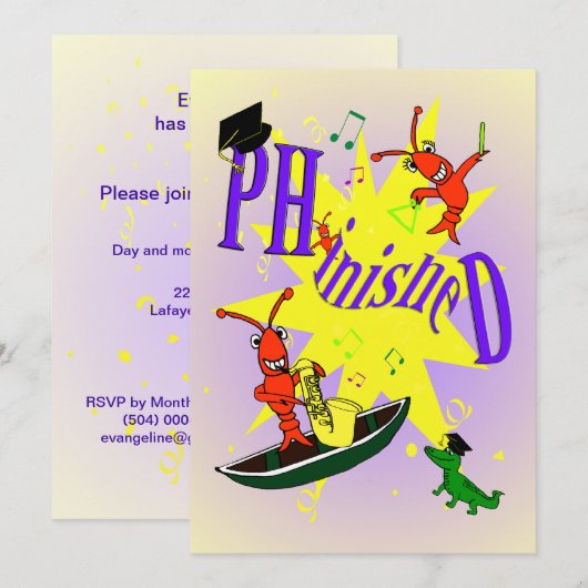 Invitation du Cajun Theme Ph.D. Party (Devant / Derrière)