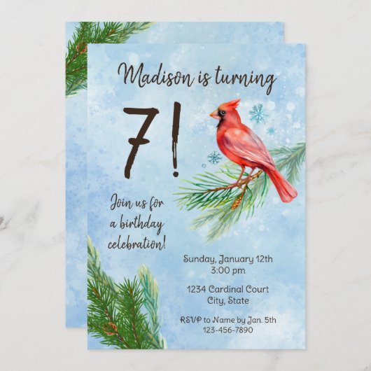 Invitation du Cardinal d'hiver (Devant / Derrière)