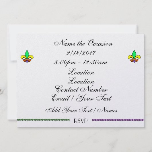 Invitation du Carnaval de Mardi Gras (Dos)