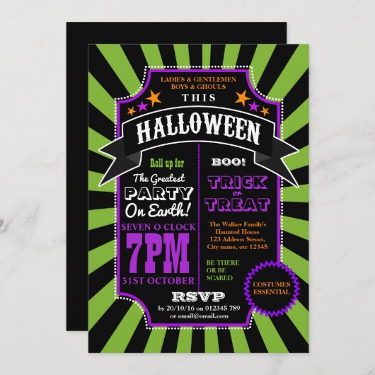 Invitation du Carnaval noir et vert de la fête d'H (Devant / Derrière)