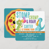 Invitation du Carré de la fête de la pizza Dinosau (Devant / Derrière)