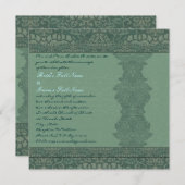 Invitation du carré Green Vintage Mariage damassé (Devant / Derrière)